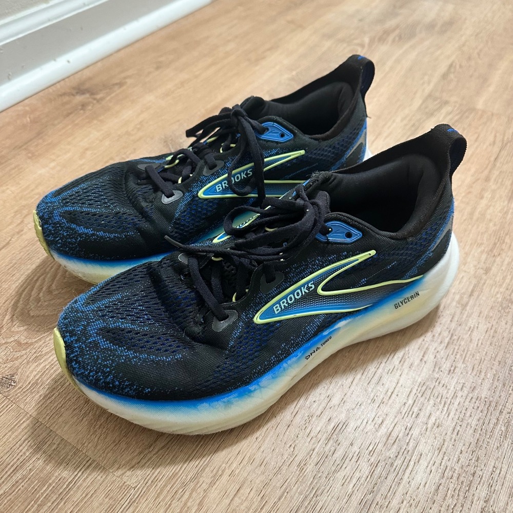 Brooks | Men's Black‎ Blue Yellow Glycerin 22 Athletic Running Shoes, Size 8.5D